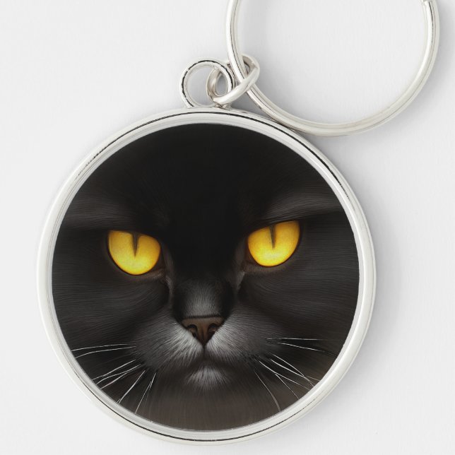 Funny Angry Fluffy Black Persian Kitty Cat Face Schlüsselanhänger (Vorne)