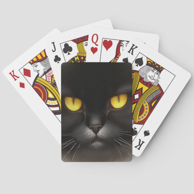 Funny Angry Fluffy Black Persian Kitty Cat Face Spielkarten (Rückseite)