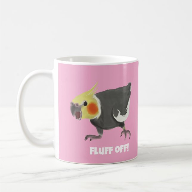 Funny Angry Normal Grey Cockatiel Fluff Off Kaffeetasse (Links)