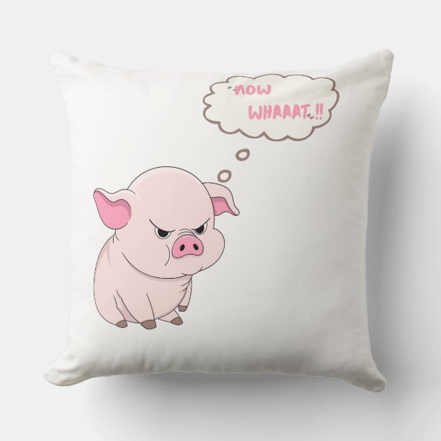 Funny Angry Pig Now Whaaat Meme Throw Pillow Kissen (Vorderseite)