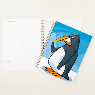 Funny Angry Pinguin Cartoon Cool Waving Planer