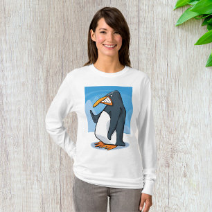Funny Angry Pinguin Cartoon Cool Waving T-Shirt