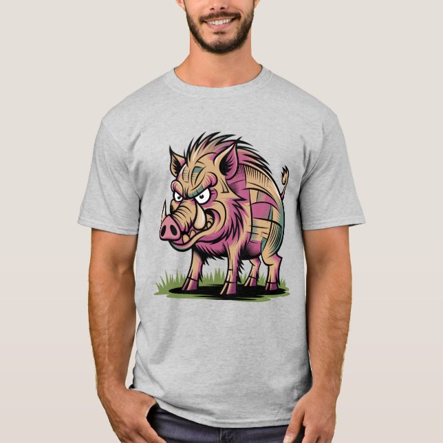 Funny Angry Wild Pig Cartoon T-Shirt (Vorderseite)