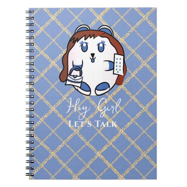 Funny Animal Cartoon Blue White Gold für Kinder Notizblock (Vorderseite)