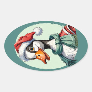 Funny Animal Christmas Favorites - Gänse 3 Ovaler Aufkleber
