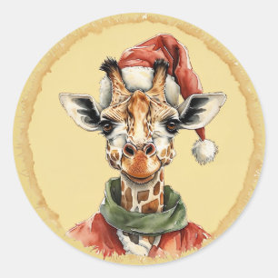Funny Animal Christmas Favorites - Giraffe 1 Runder Aufkleber
