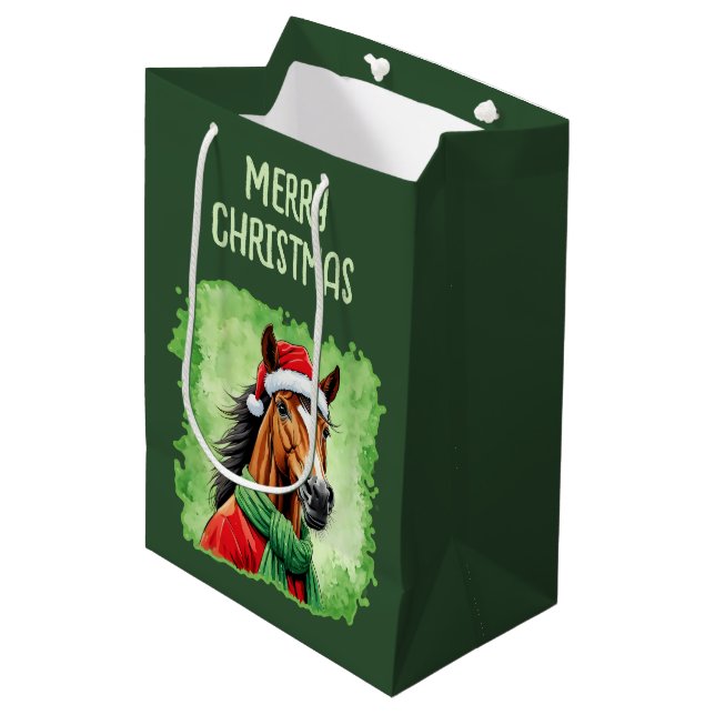 Funny Animal Christmas Favorites - Pferd 6 Mittlere Geschenktüte (Vorderseite Schrägansicht)