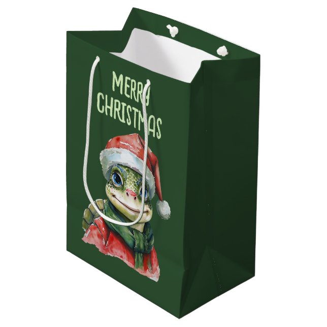Funny Animal Christmas Favorites - Schildkröte 2 Mittlere Geschenktüte (Vorderseite Schrägansicht)