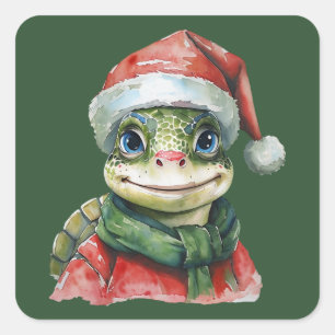 Funny Animal Christmas Favorites - Schildkröte 2 Quadratischer Aufkleber