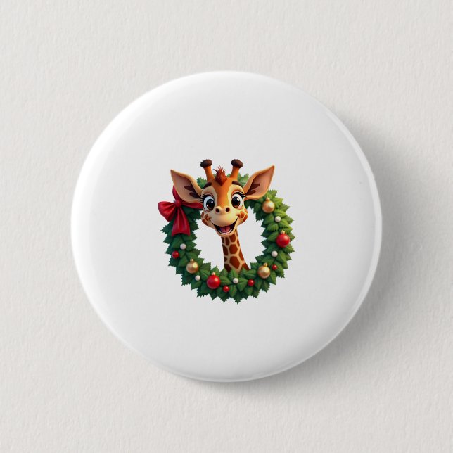 Funny Animal Giraffe Meme Face Festive Xmas T-Shir Button (Vorderseite)