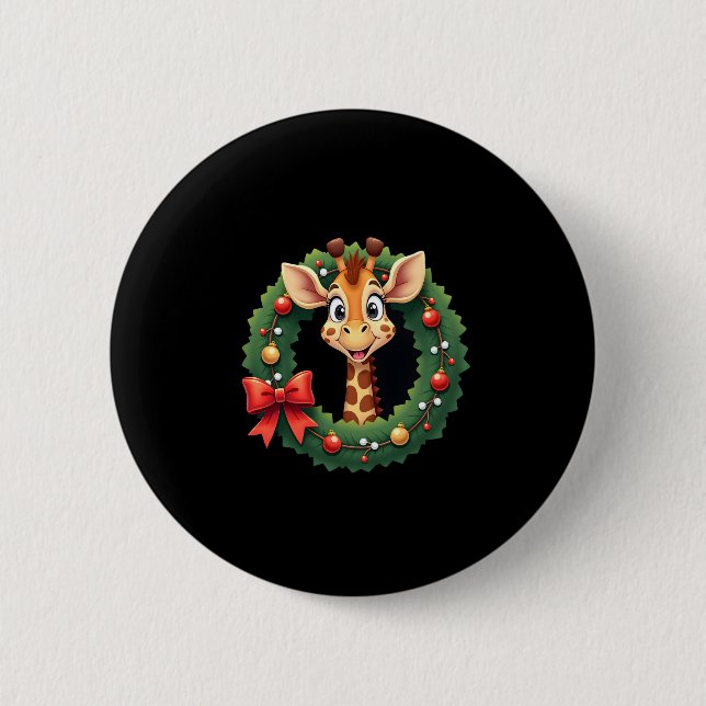 Funny Animal Giraffe Meme Face Festive Xmas T-Shir Button (Vorderseite)