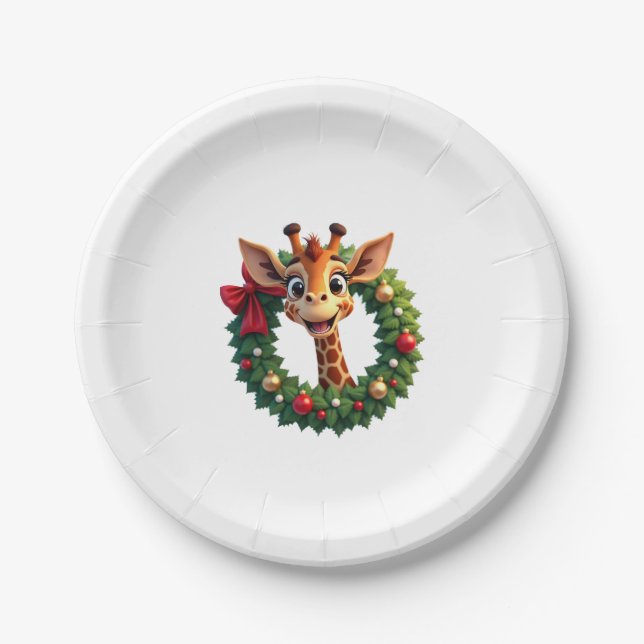 Funny Animal Giraffe Meme Face Festive Xmas T-Shir Pappteller (Vorderseite)