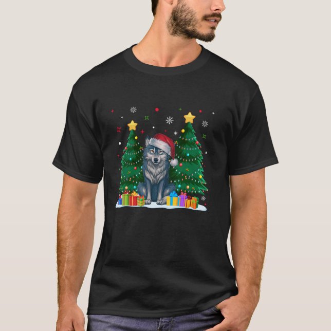 Funny Animal Lovers Wolf Weihnachtsmannmütze Ugge  T-Shirt (Vorderseite)