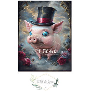 Funny Animal mit Hat Decoupage Papier. Seidenpapier