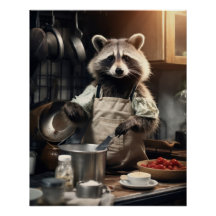 Funny Animal Poster Koch Racoke Landschaftsgarten