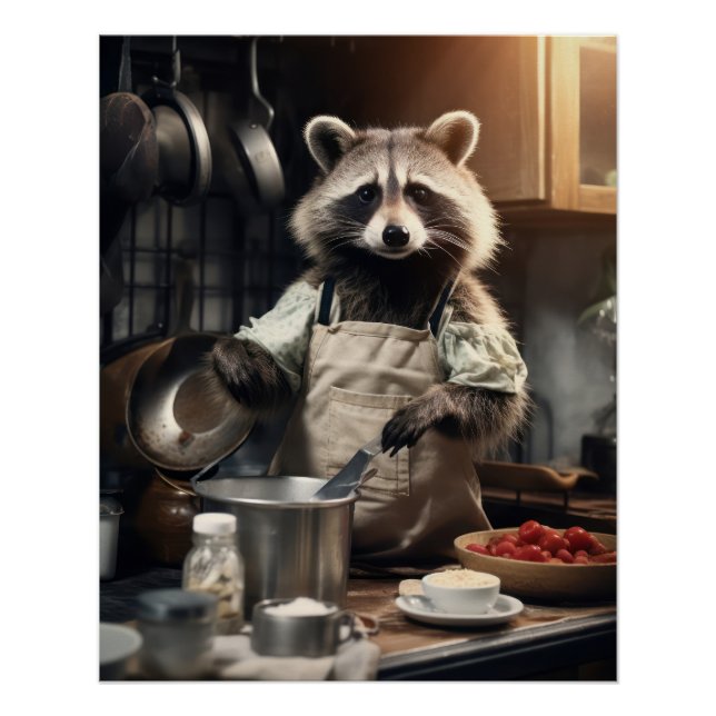 Funny Animal Poster Koch Racoke Landschaftsgarten (Vorderseite)
