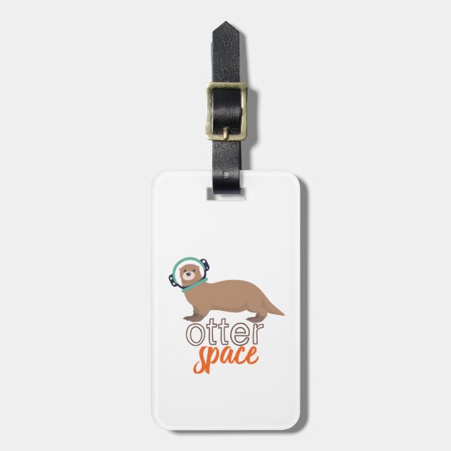 Funny Animal Puns Spaß Otter Space Cartoon Gepäckanhänger (Vorderseite vertikal)