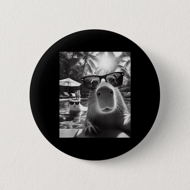 Funny Animal Swimming Pool Capybara Selfie mit Ca Button (Vorderseite)