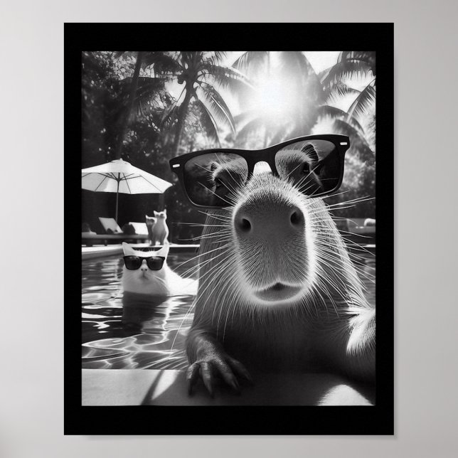 Funny Animal Swimming Pool Capybara Selfie mit Ca Poster (Vorne)