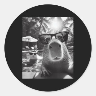 Funny Animal Swimming Pool Capybara Selfie mit Ca Runder Aufkleber