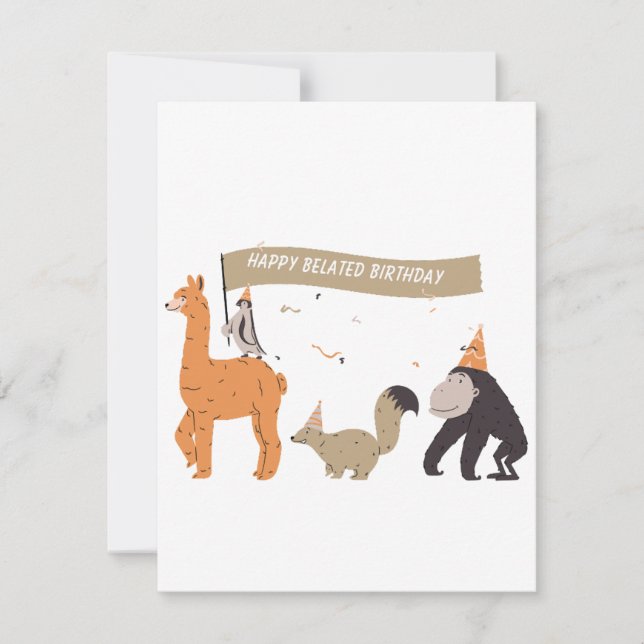 Funny Animals Belated Birthday Card (Vorderseite)