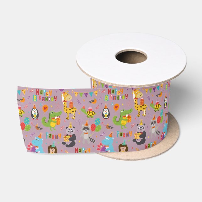Funny Animals Happy Birthday Satinband (Spule)