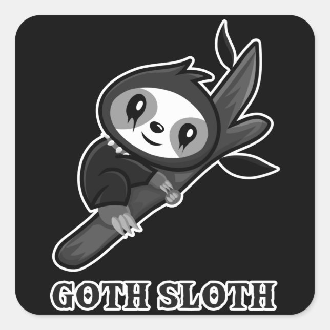 Funny Animals Sloth Goth Sloth Quadratischer Aufkleber (Vorderseite)