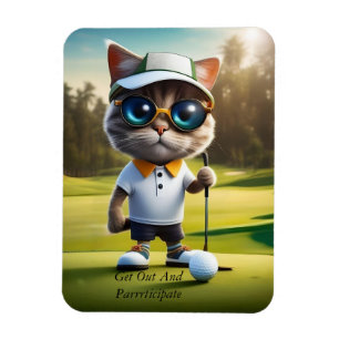 Funny Animated Cat Golf Player, Magnet