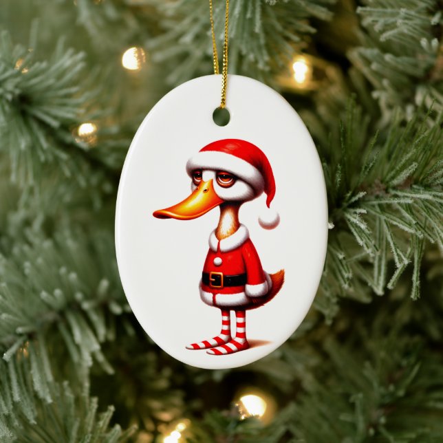 Funny Animated Duck Christmas Card Keramik Ornament (Baum)