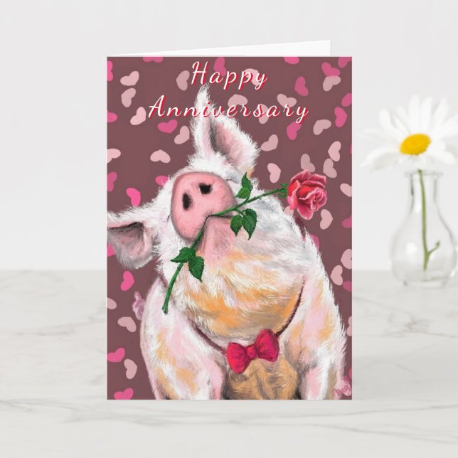 Funny Anniversary Card Romantischer Gentleman Pig Karte (Kleine Pflanze)