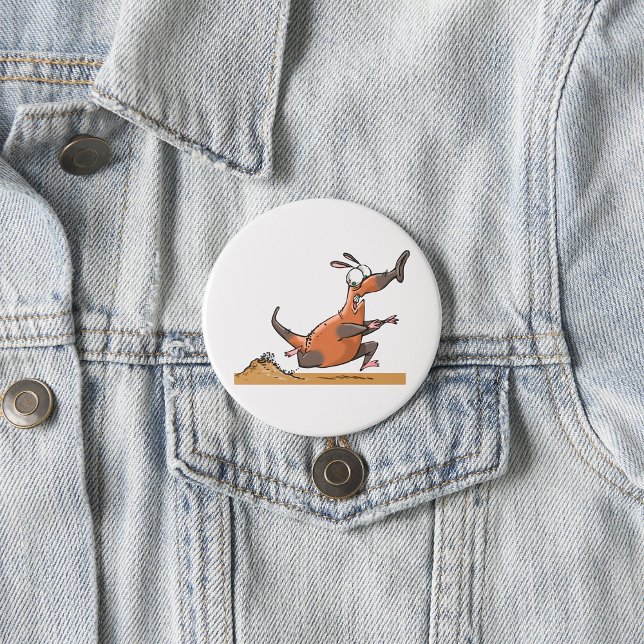 Funny Anteater Cartoon Quirky Running Animal Button (Von Creator hochgeladen)