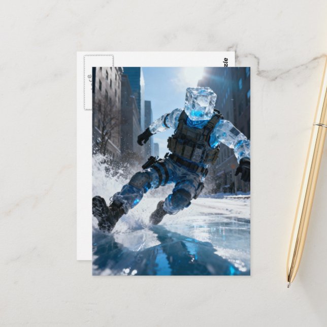 Funny anthromorphic icecube falling on ice  postkarte (Vorderseite/Rückseite Beispiel)