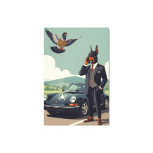 Funny anthropomorphic Doberman Pinscher dog