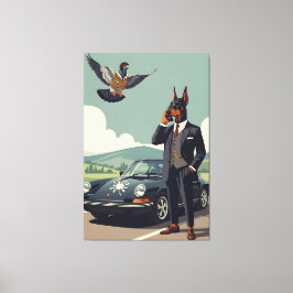 Funny anthropomorphic Doberman Pinscher dog Leinwanddruck