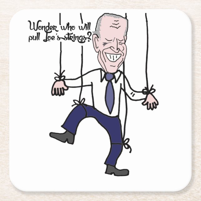 Funny Anti Joe Biden Puppet Politischer Cartoon Rechteckiger Pappuntersetzer (Vorderseite)