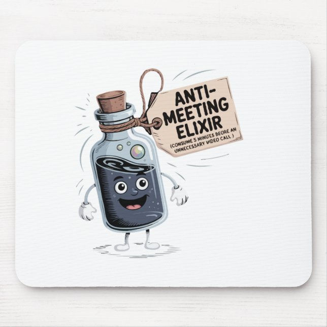 Funny Anti-Meeting Elixir | Retro Cartoon Office H Mousepad (Vorne)