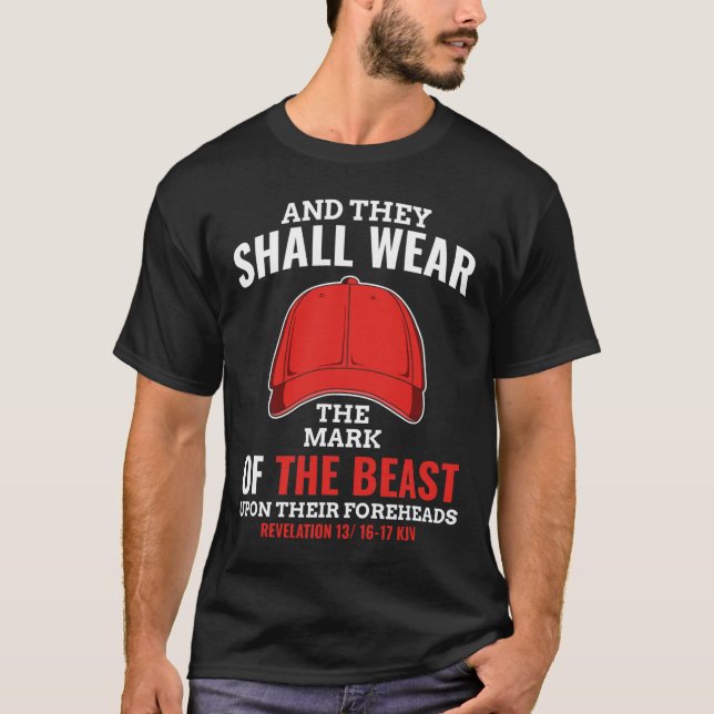 Funny Anti Trump Mark der Bestie Red Hat Liberal T-Shirt (Vorderseite)
