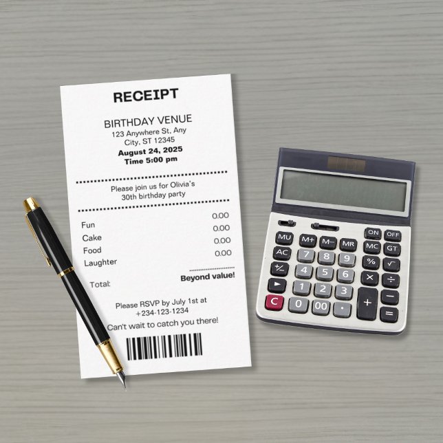 Funny, any age receipt theme Birthday invitation (Créateur téléchargé)