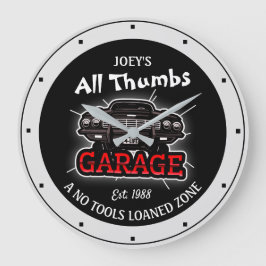 Funny Any Name All Thumbs Garage Retro Car Date  Große Wanduhr