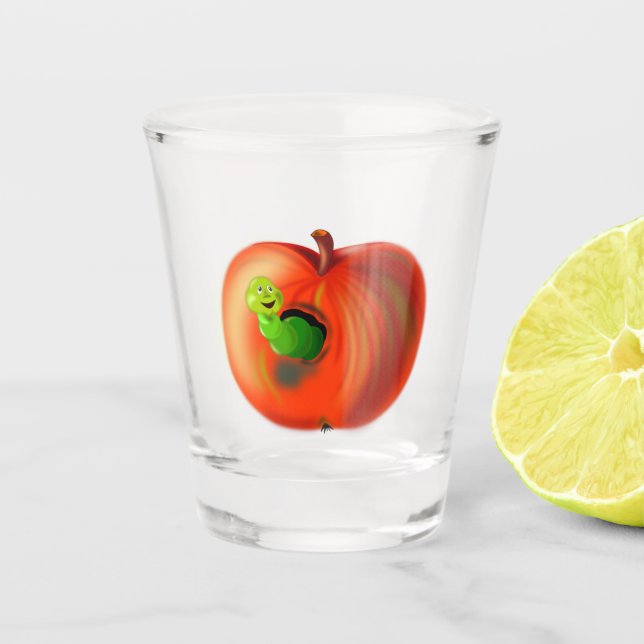 Funny Apple Wurm Shot Glass Schnapsglas (Vorderseite)