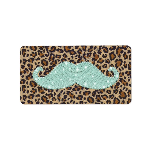 Funny Aquamarin Green Blly Mustache und Animal Pri Adressaufkleber (Vorne)
