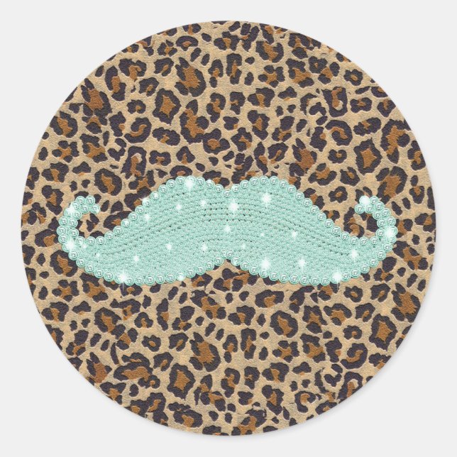 Funny Aquamarin Green Blly Mustache und Animal Pri Runder Aufkleber (Vorderseite)