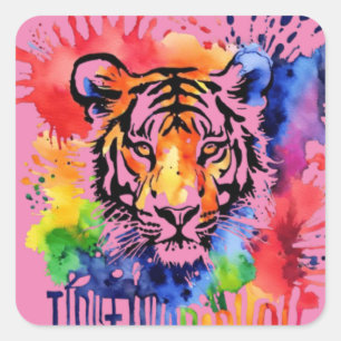 Funny Aquarell bunter Tiger Quadratischer Aufkleber