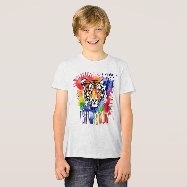 Funny Aquarell bunter Tiger Tri-Blend Shirt (Vorderseite voll)