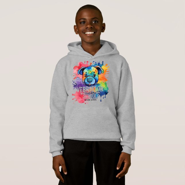 Funny Aquarell farbiger Hund Hoodie (Vorne ganz)