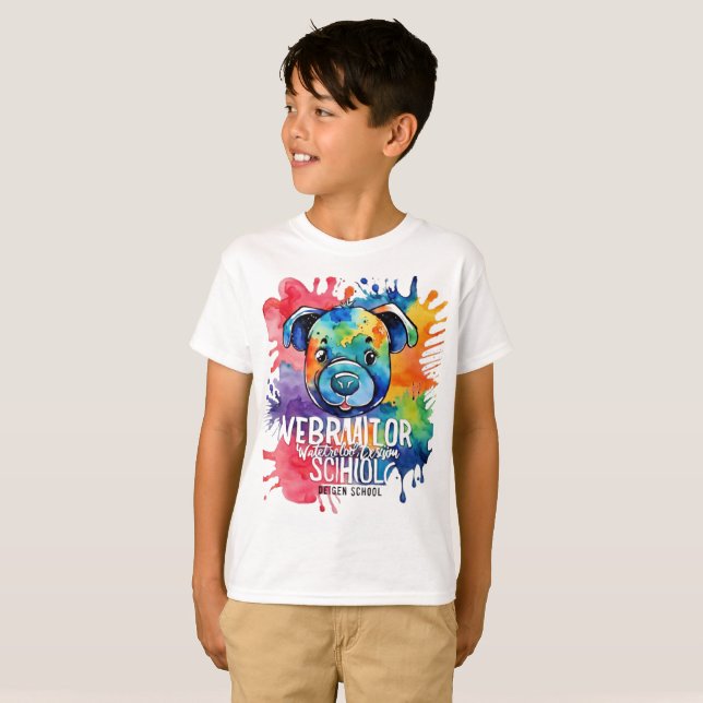 Funny Aquarell farbiger Hund T-Shirt (Vorne ganz)