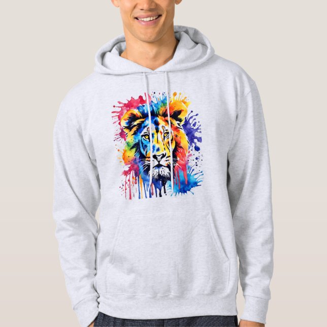 Funny Aquarell farbiger Löwe Hoodie (Vorderseite)