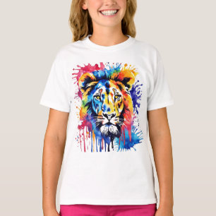 Funny Aquarell farbiger Löwe T-Shirt