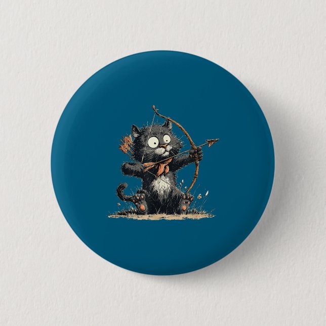 Funny Archer Cat With Bow And Arrow Graphic Costum Button (Vorderseite)