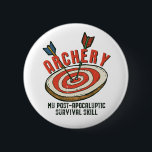 Funny Archery My Post-Apocalyptic Survival Skill Button<br><div class="desc">Archery ist meine postapokalyptische Überlebensfähigkeit. Funny Archery Design für Bogenschützen, die Liebe schießen Pfeil auf Bullseye Ziel. Coole und phantastische Ware für Bogenschützenmitglieder und Jäger, die noch Jagdbogen benutzen. Ideal für Sportler, Pfeilschiefer und Fans dieses mittelalterlichen Sports. Vintage und retro grafische Darstellung des Pfeils auf bulleye Ziel mit lustigem Zitat...</div>